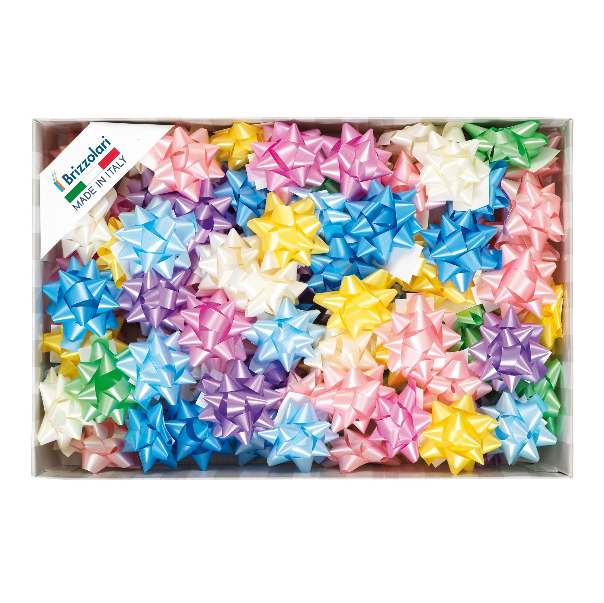 Stelle di nastro liscio 6800 - 14 mm - diam. 6,5cm - colori primaverili assortiti - Brizzolari - conf. 100 pezzi