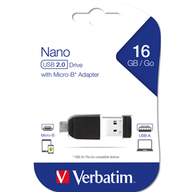 Verbatim Store 'n' Go Nano USB Drive - Chiavetta USB - 16 GB - USB 2.0 - con Micro USB Adapter