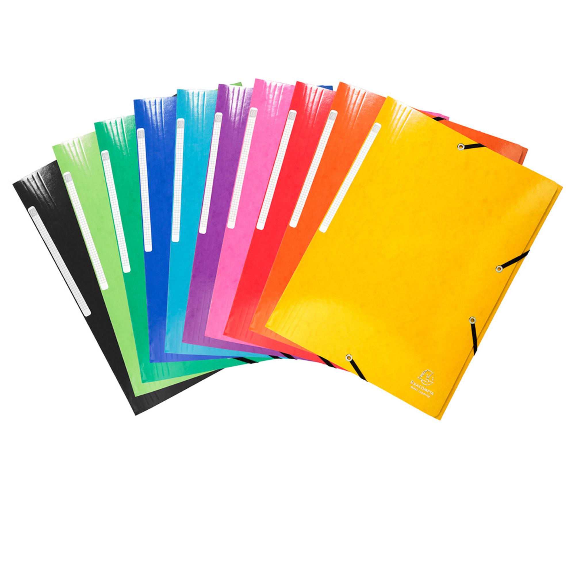 Cartella 3 lembi con elastico angolare Iderama - A4 - dorso 3,5cm - 10 colori assortiti - Exacompta