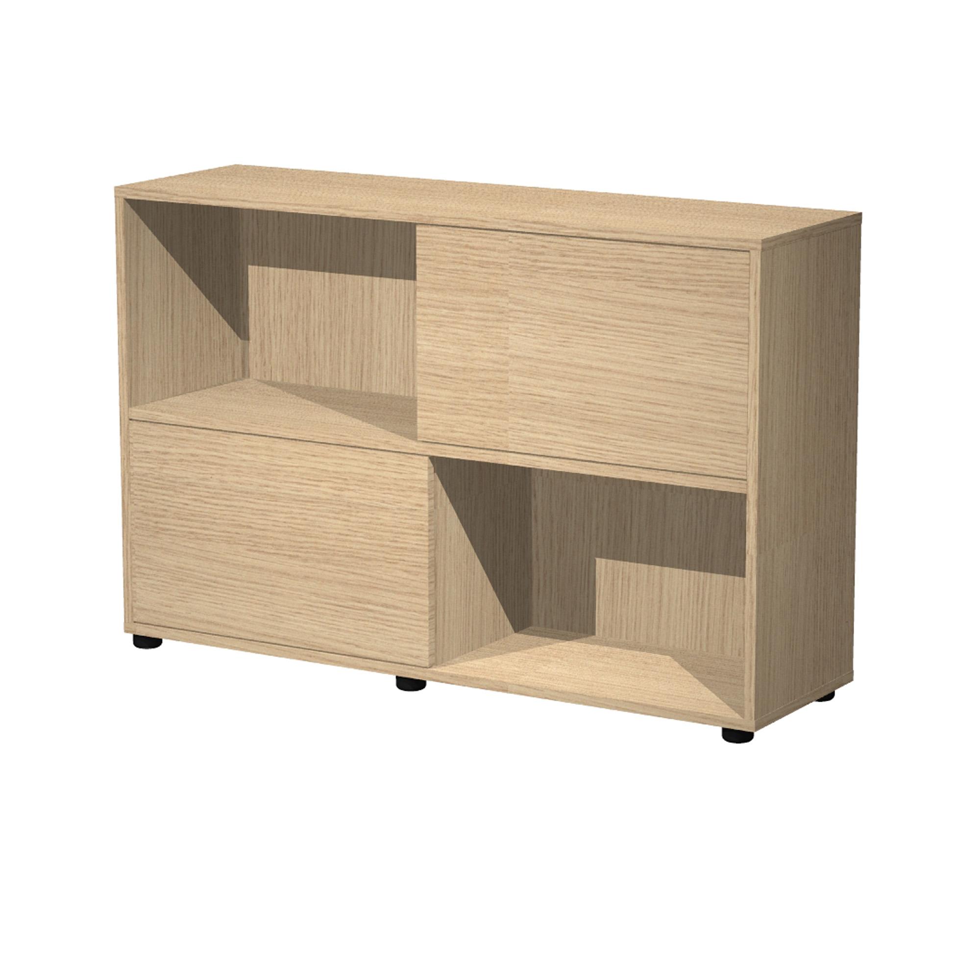 Libreria bassa Tetris a 2 ripiani ante scorrevoli - 120x35x79 cm - rovere/rovere