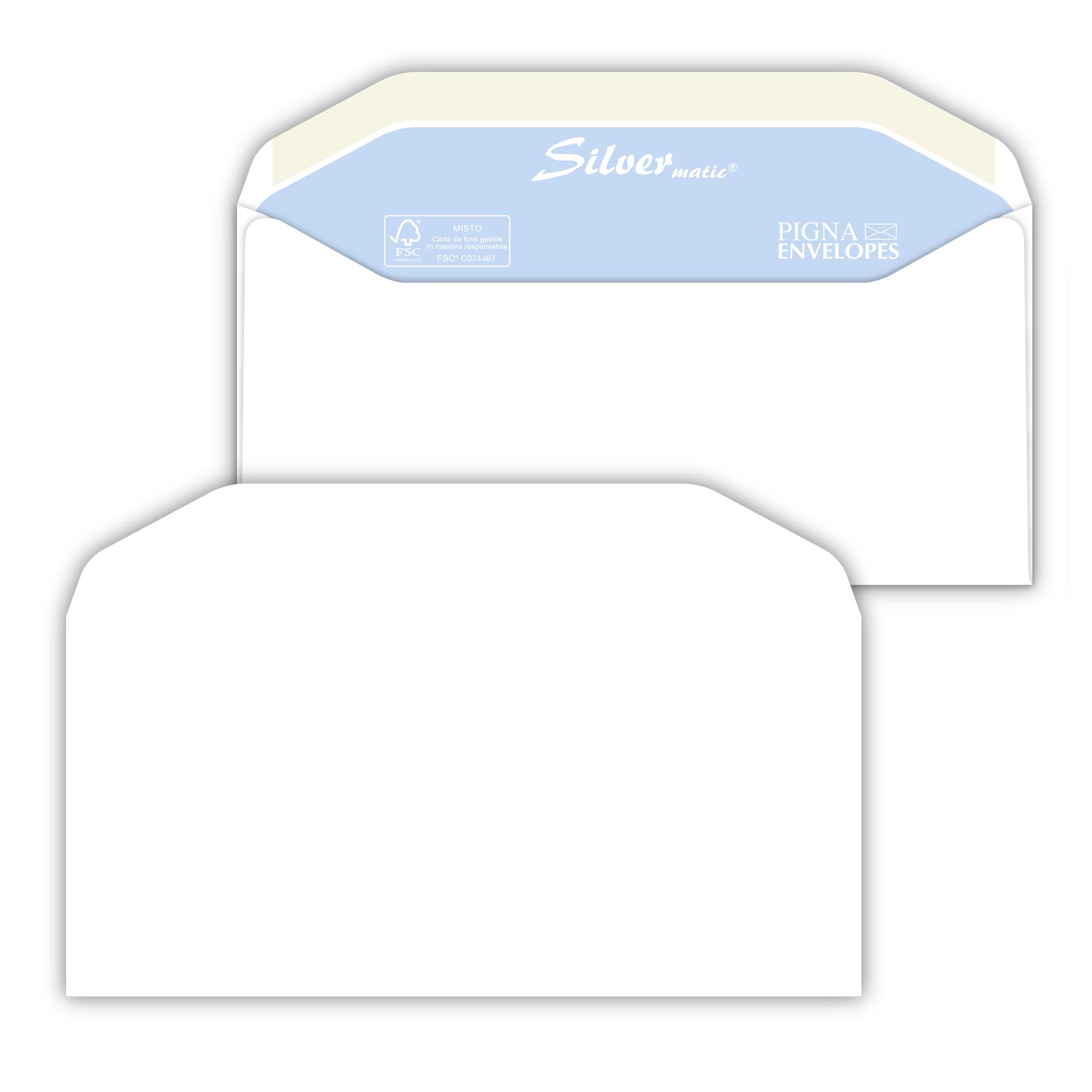 Busta Silver Matic FSC - senza finestra - gommata - 11 x 23 cm - 80 gr - bianco - Pigna Envelopes - conf. 500 pezzi