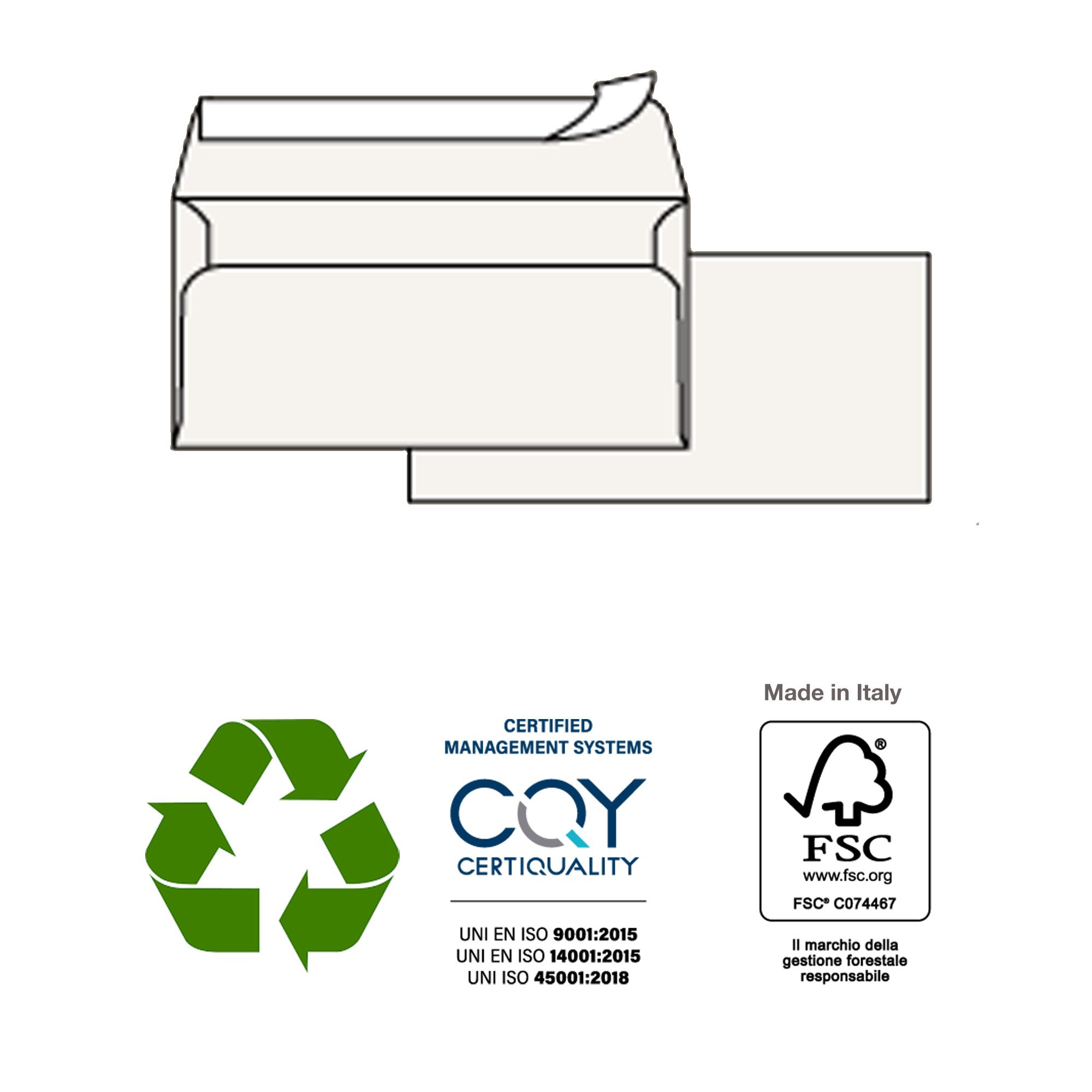 Busta a sacco Kami Strip - senza finestra - 11 x 23 cm - 100 gr - carta riciclata FSC - bianco - Pigna Envelopes - conf. 500 pezzi