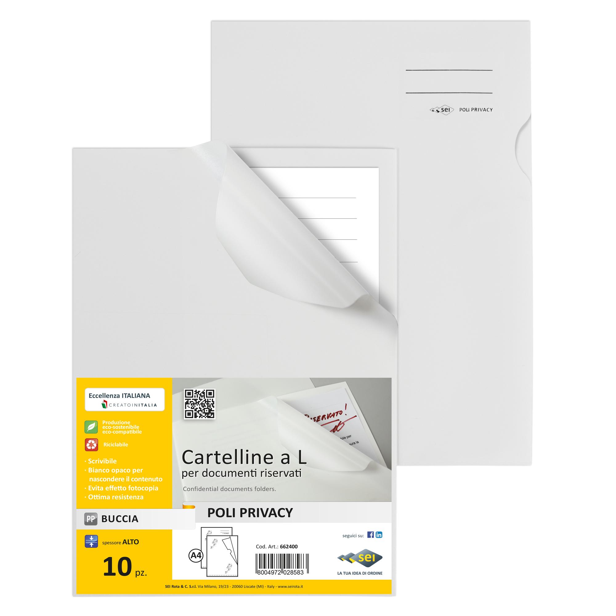 Cartellina a L - Poli Privacy - PP - 21 x 29,7 cm - bianco opaco - per documenti riservati - Sei Rota