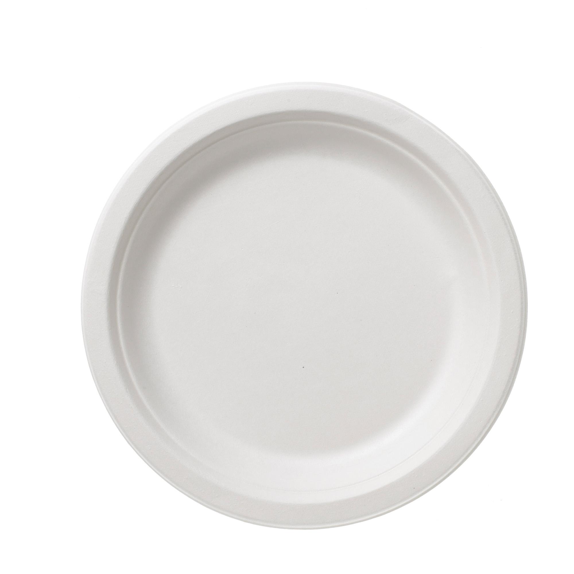 Piatto piano monouso Bio - rotondo - diametro 17,5 cm - cellulosa/canna da zucchero - bianco - Leone - conf. 50 pezzi