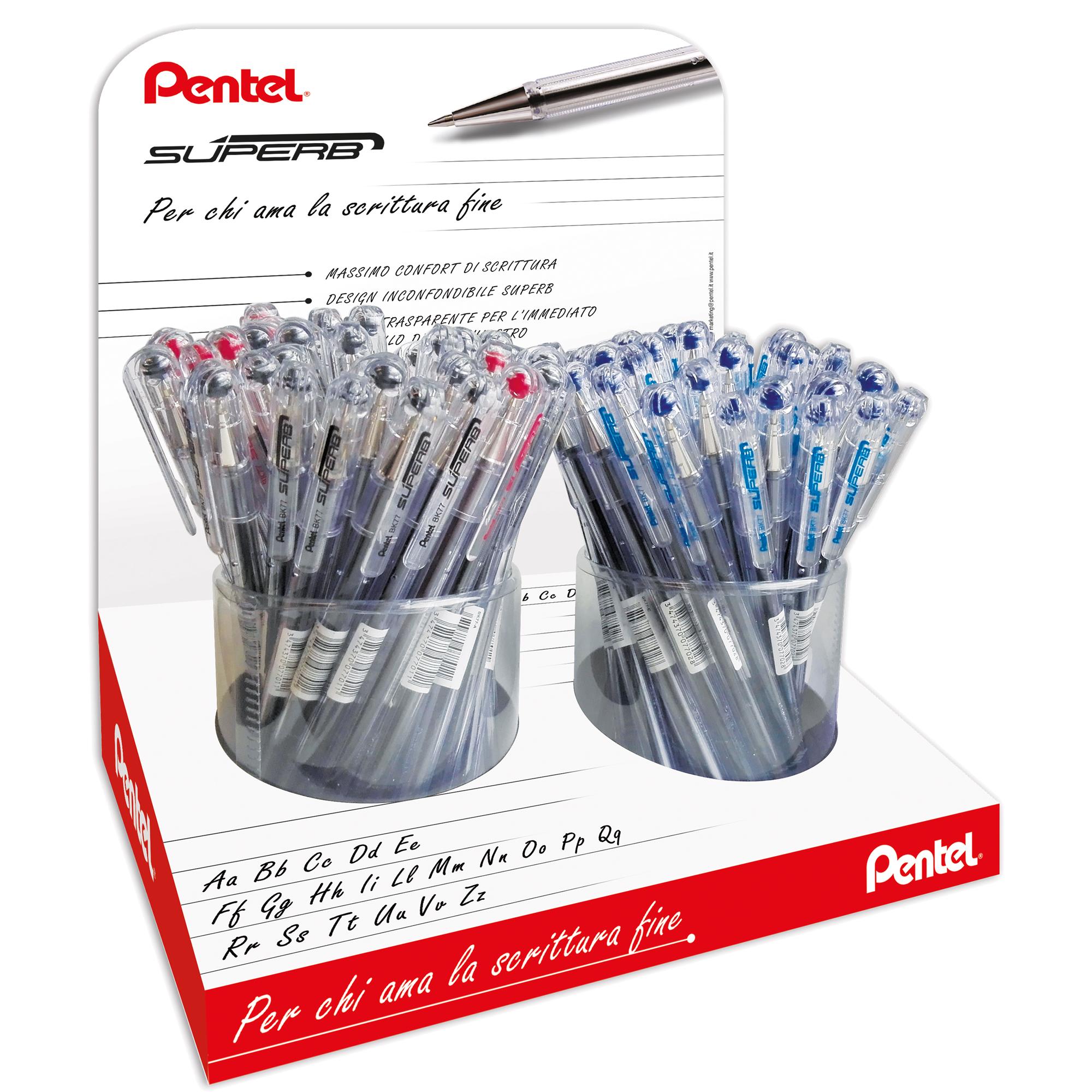 PENTEL SUPERB ESPOSITORE PENNA A SFERA PUNTA CONICA TRATTO 0.7 mm COLORI ASSORTITI CONF 96 Pz.