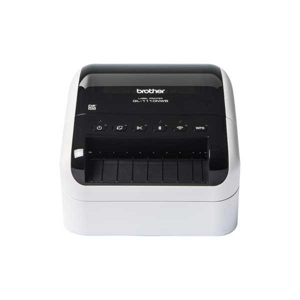 Brother QL-1110NWBc - Stampante per etichette - termico diretto - Rotolo (10,36 cm) - 300 x 300 dpi - fino a 110 mm/sec - USB 2.0, LAN, Wi-Fi(n), Bluetooth 5.2 - taglierina - bianco, nero lucido