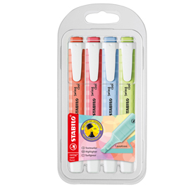 STABILO swing cool Pastel - Evidenziatore - coral red, infiorescenza di ciliegio rosa, blu opaco, pinch of lime - inchiostro base acqua - 1-4 mm (pacchetto di 4)