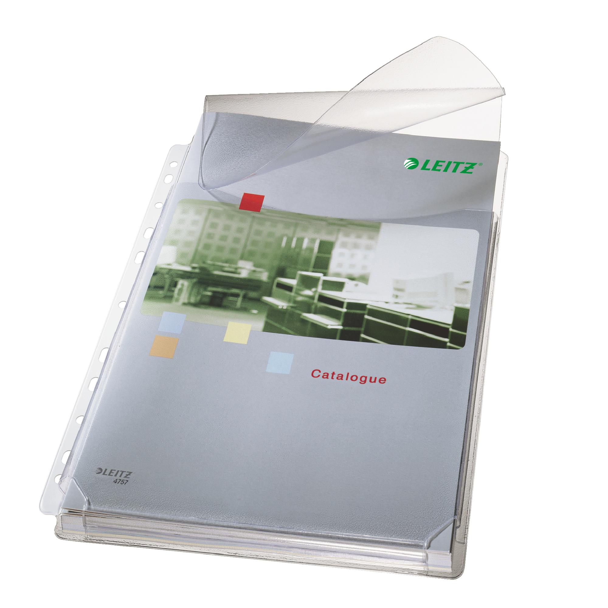 Buste forate alta capacità con lembo - 22 x 30 cm - PVC- trasparente - Leitz - conf. 5 pezzi