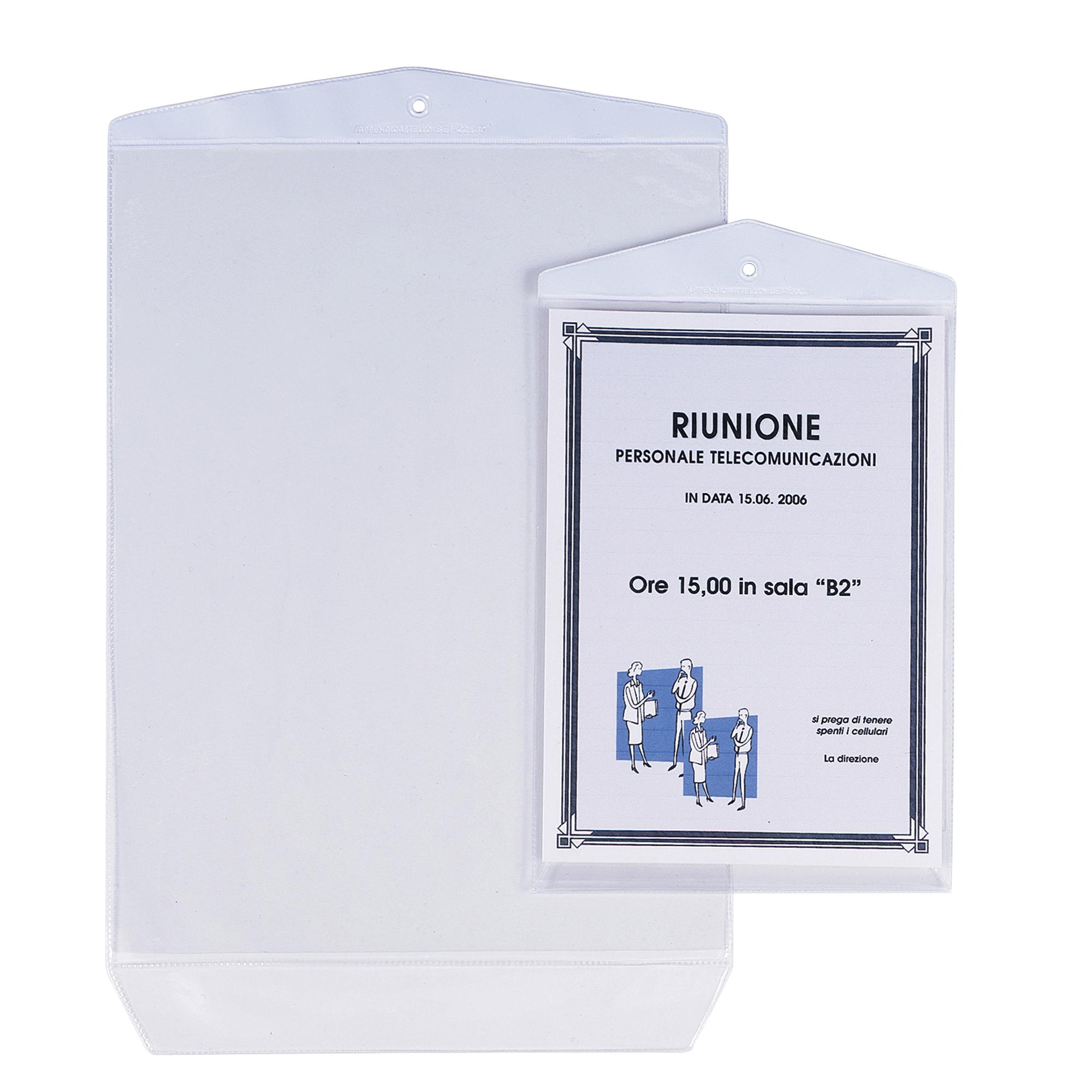 Buste Porta Avvisi Appendicartello - PVC - 23 x 33 cm - trasparente - Sei Rota - conf. 10 pezzi
