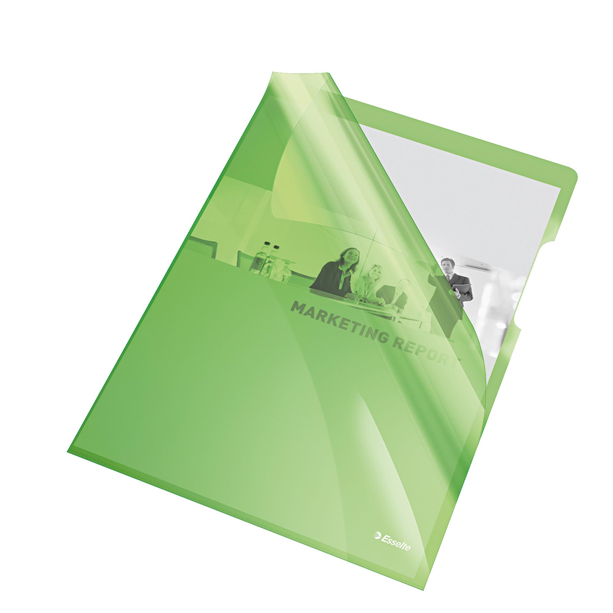 Cartelline a L - PVC - liscio - 21 x 29,7 cm - verde cristallo - Esselte - conf. 25 pezzi