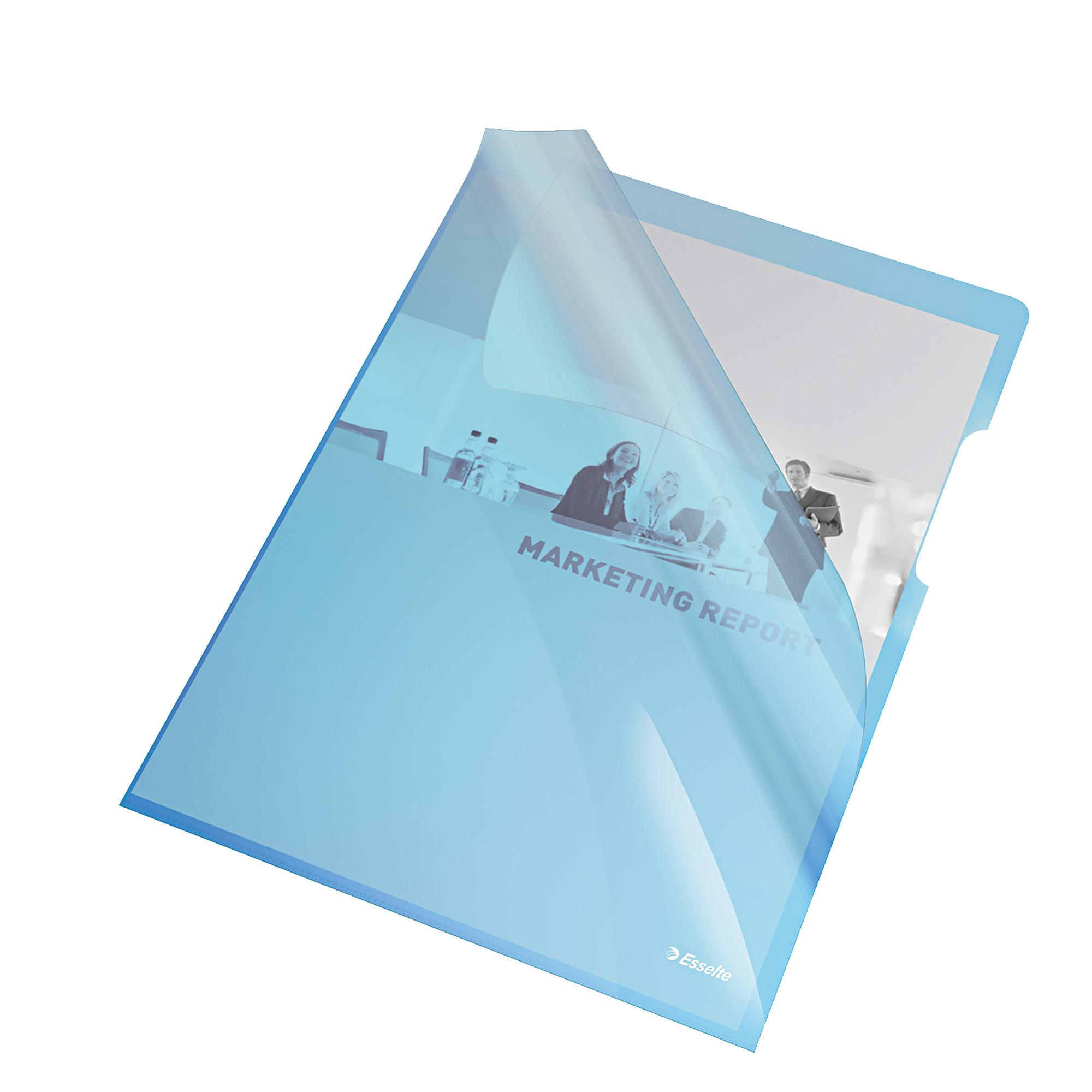 Cartelline a L - PVC - liscio - 21 x 29,7 cm - blu cristallo - Esselte - conf. 25 pezzi
