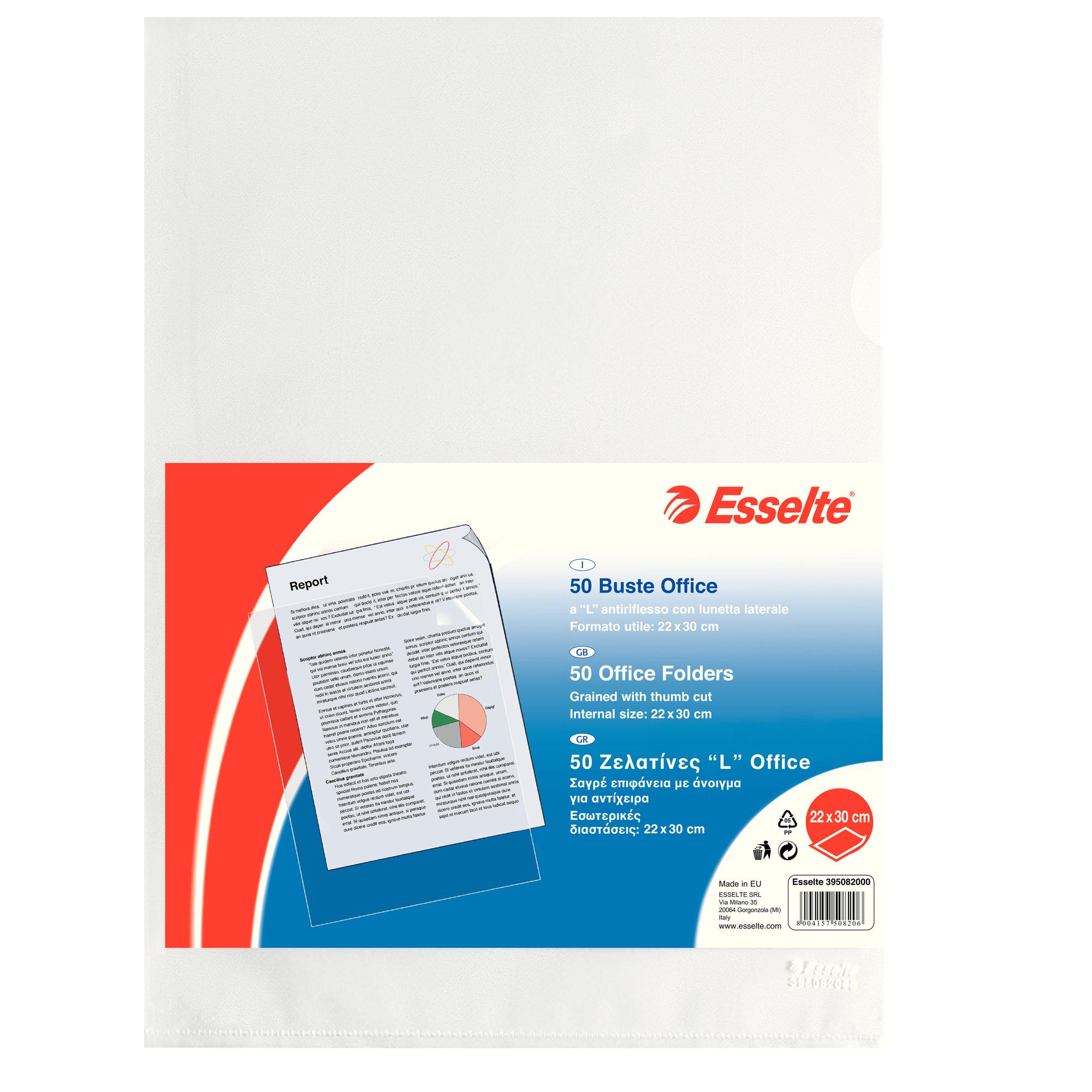 Cartelline a L - Office - PPL - buccia - 22 x 30 cm - trasparente - Esselte - conf. 50 pezzi