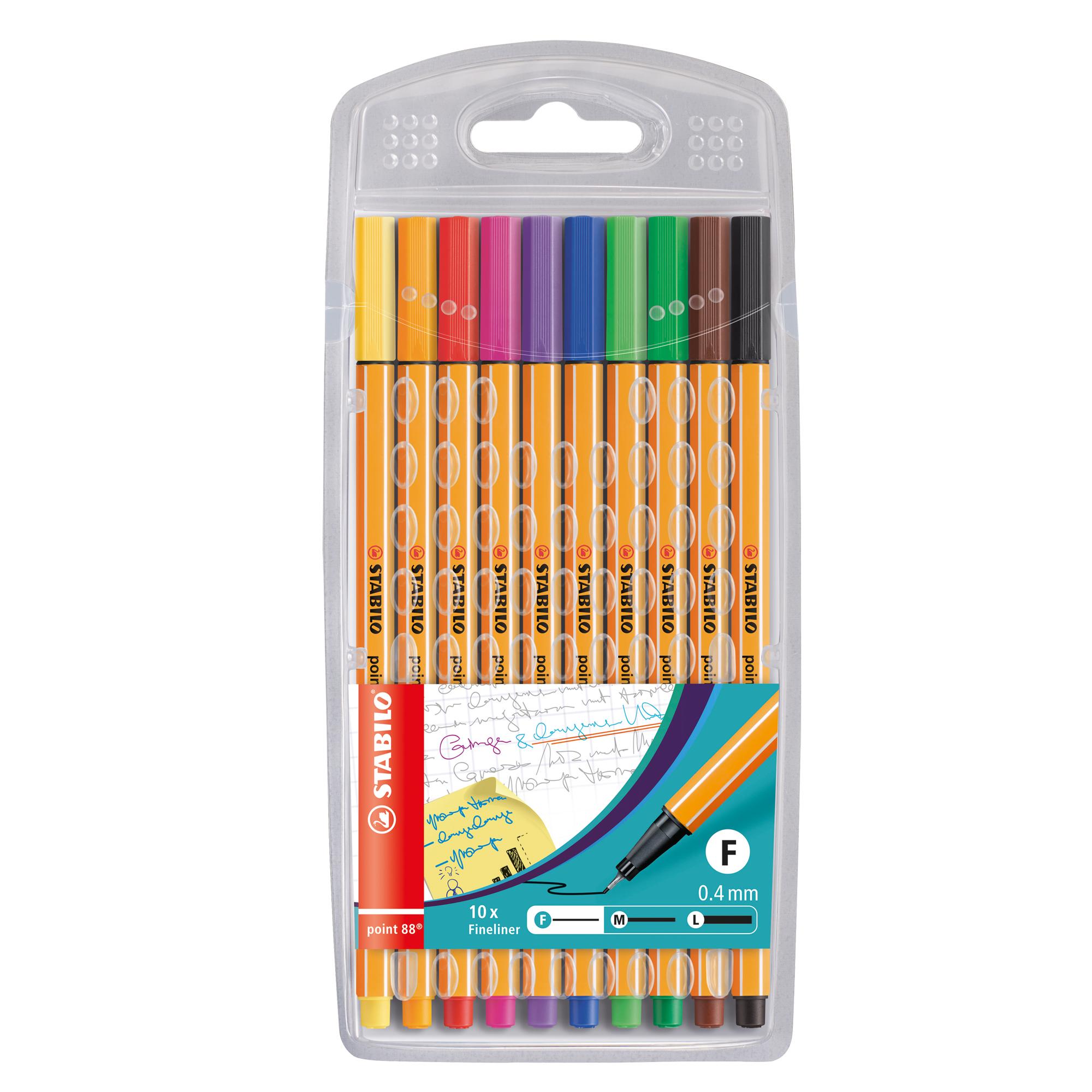 STABILO point 88 - Penna a punta sottile - colori assortiti - 0.4 mm - fine (pacchetto di 10)