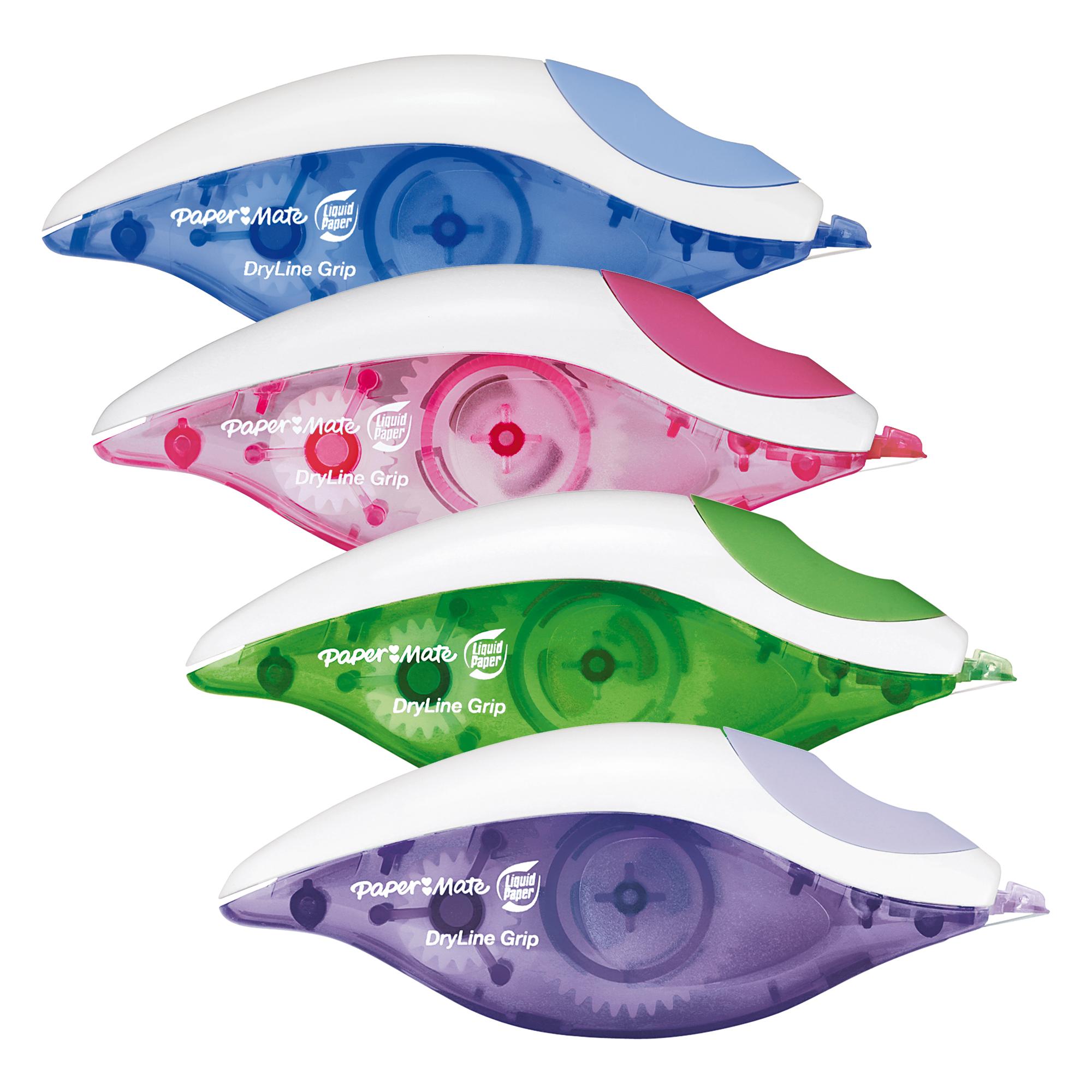 Paper Mate DRYLINE GRIP - Roller correttivo - 5 mm x 8.5 m - blu, viola, verde, rosa (pacchetto di 12)