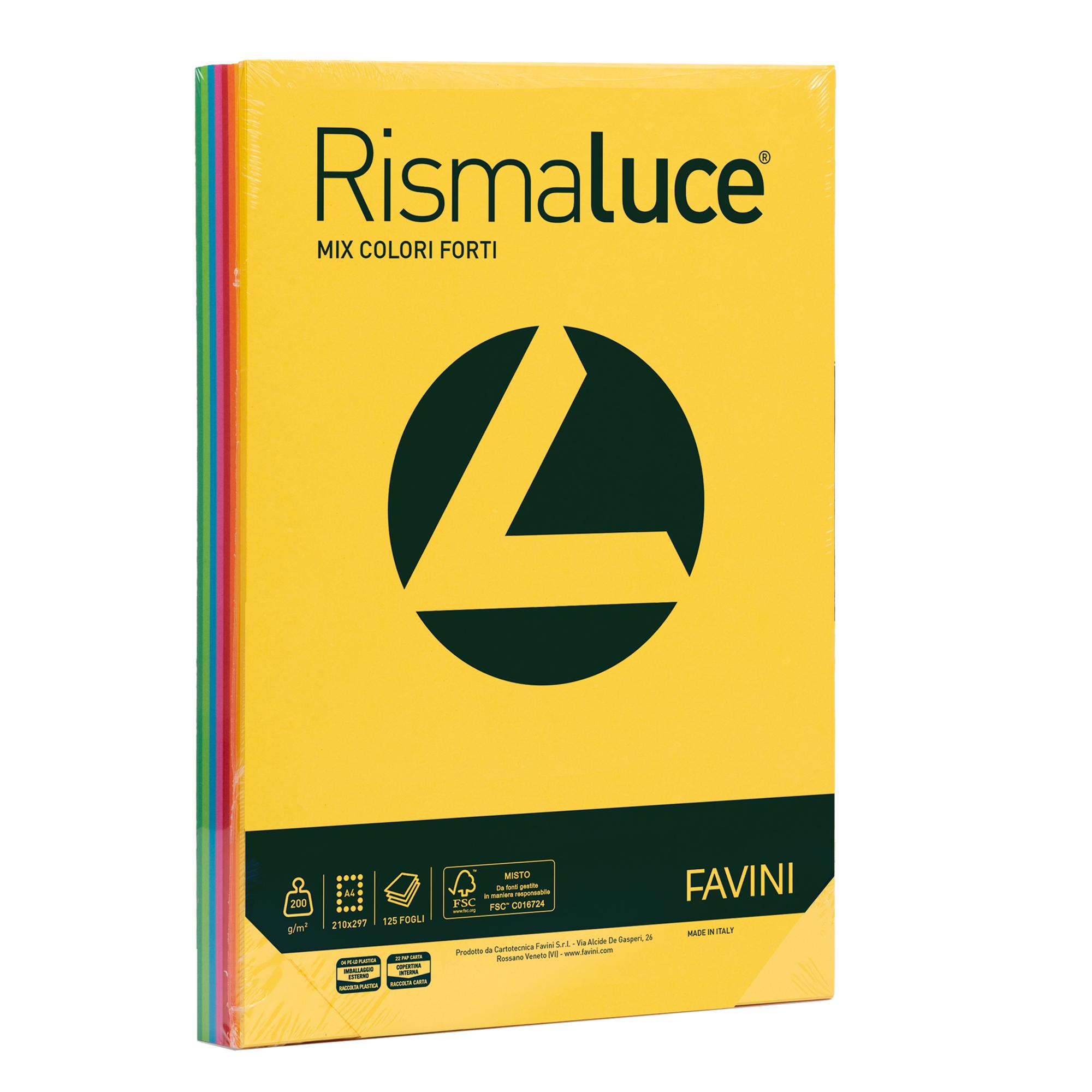 CARTOTECNICA FAVINI RISMALUCE MIX RISMA DA 125 FOGLI 200 GR 21 X 29.7 CM A4 COLORI ASSORTITI