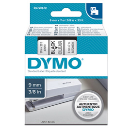Nastro D1 standard 409100 - 9 mm x 7 mt - PL - nero/trasparente - Dymo