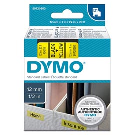 DYMO D1 - Autoadesivo - nero su giallo - Rotolo (1,2 cm x 7 m) 1 cassetta(e) rotolo di etichette - per LabelMANAGER 100, 160, 210, 220, 260, 280, 300, 360, 420, Wireless PnP; LabelPOINT 250
