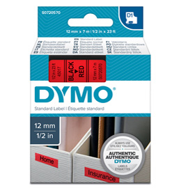 DYMO D1 - Poliestere - autoadesivo - nero su rosso - Rotolo (1,2 cm x 7 m) 1 cassetta(e) rotolo di etichette