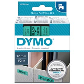 DYMO D1 - Poliestere - autoadesivo - nero su verde - Rotolo (1,2 cm x 7 m) 1 cassetta(e) rotolo di etichette