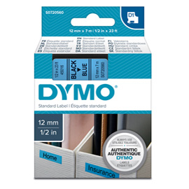 DYMO D1 - Poliestere - autoadesivo - nero su blu - Rotolo (1,2 cm x 7 m) 1 cassetta(e) rotolo di etichette - per LabelMANAGER 100, 160, 210, 220, 260, 280, 300, 360, 420, Wireless PnP; LabelPOINT 250