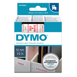 DYMO D1 - Poliestere - autoadesivo - rosso su bianco - Rotolo (1,2 cm x 7 m) 1 cassetta(e) rotolo di etichette
