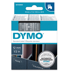 DYMO D1 - Poliestere - autoadesivo - White on Transparent - Rotolo (1,2 cm x 7 m) 1 cassetta(e) rotolo di etichette