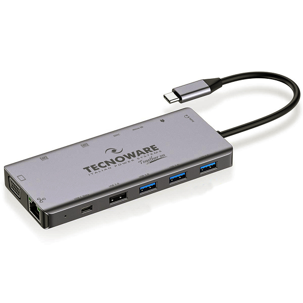 TECNOWARE FHUB17692 DOCKING STATION HUB USB-C 13 IN 1 ADAPTER:2HDMI+JACK3,5+VGA+LAN+USB2.0+3 USB3.0+2 USB-C+CR SD/MICRO PD 100W