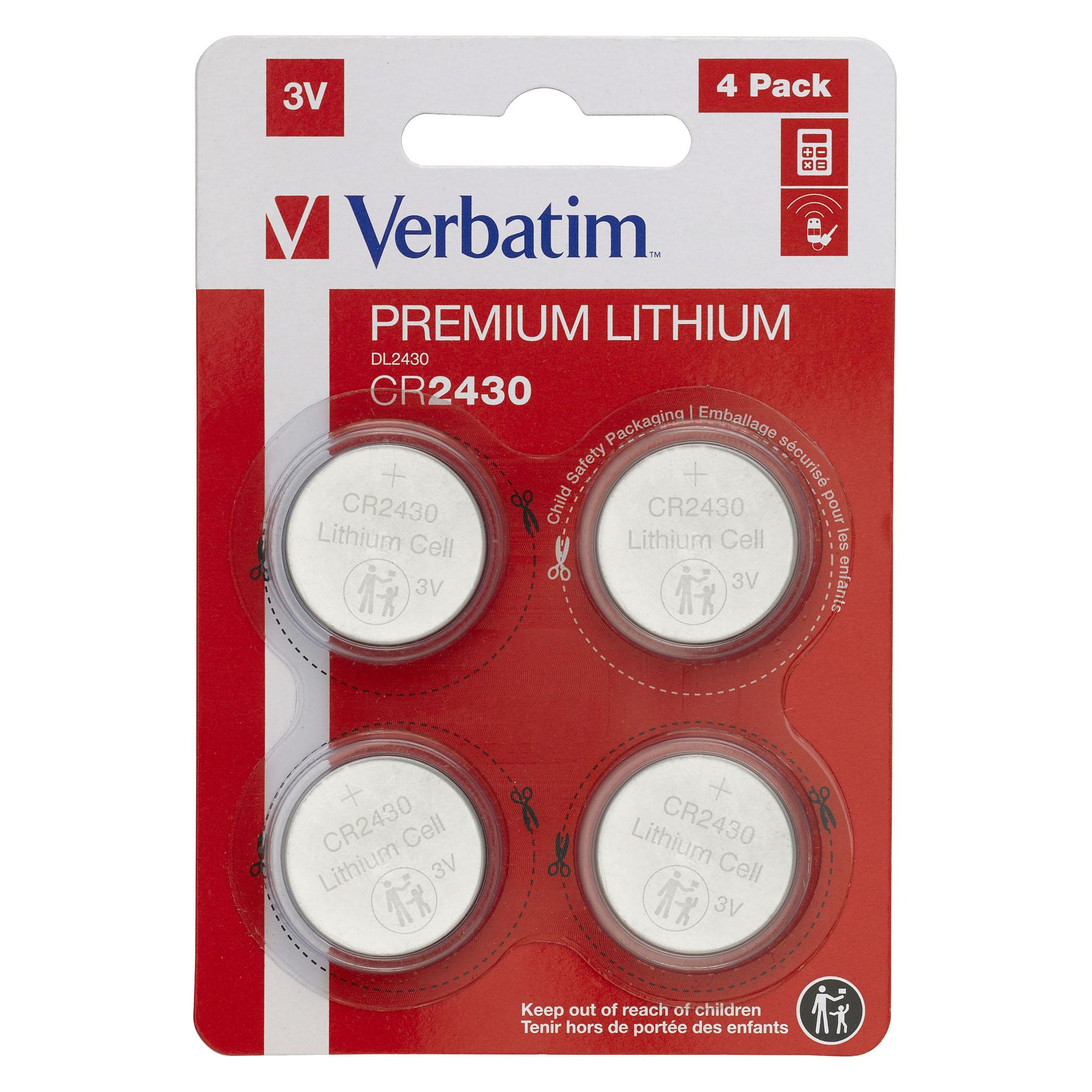 Micropile CR2430 - 3V - a pastiglia - litio - Verbatim - blister 4 pezzi