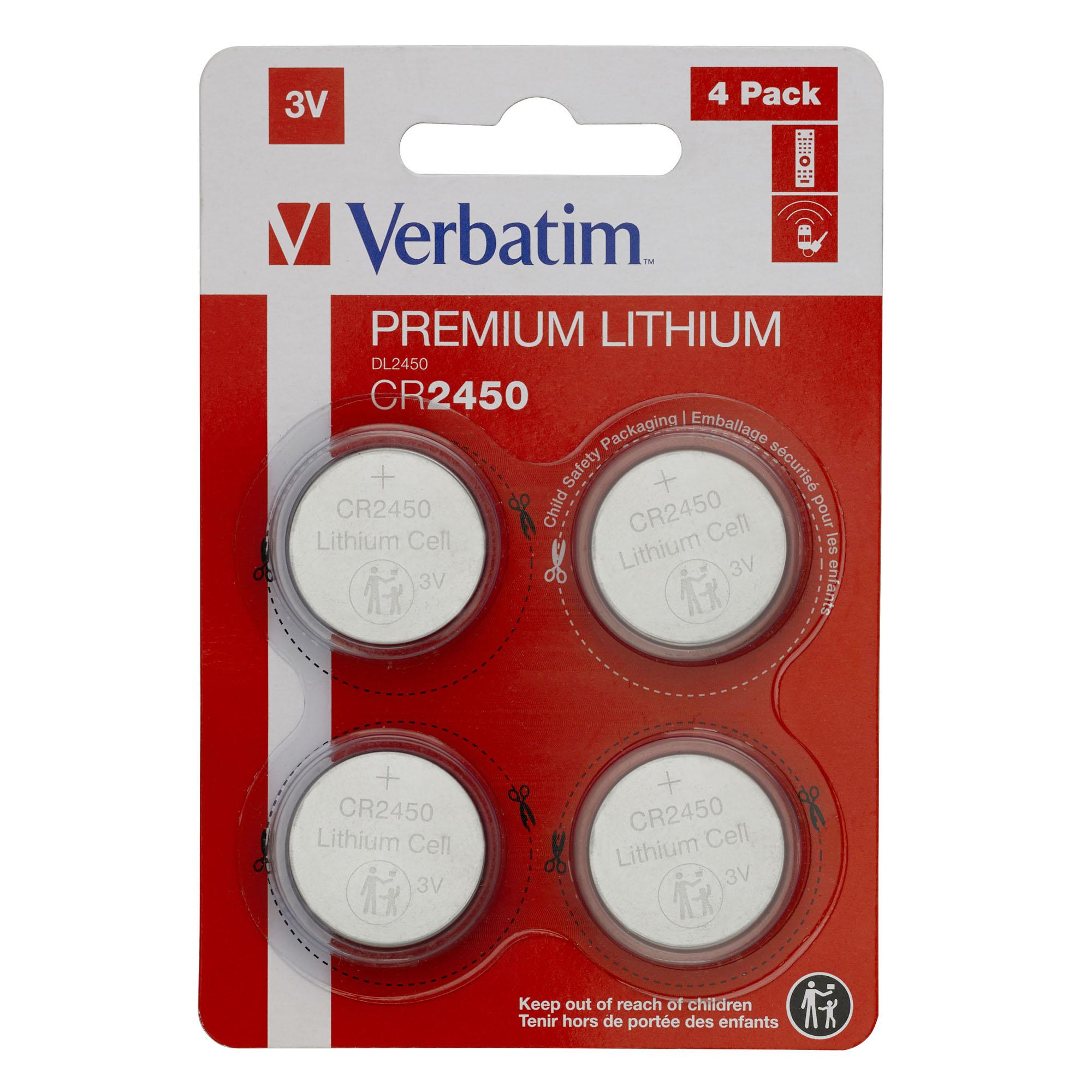 Micropile CR2450 - 3V - a pastiglia - litio - Verbatim - blister 4 pezzi