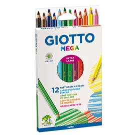 GIOTTO MEGA PASTELLI GIGANTI 5.5mm VERNICIATI NEL COLORE DELLA MINA CONF 12 Pz.
