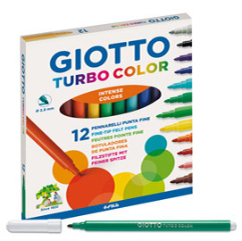 GIOTTO TURBO COLOR PENNARELLI LAVABILI ATOSSICI PUNTA FINE COLORI ASSORTITI CONF. 12 Pz.