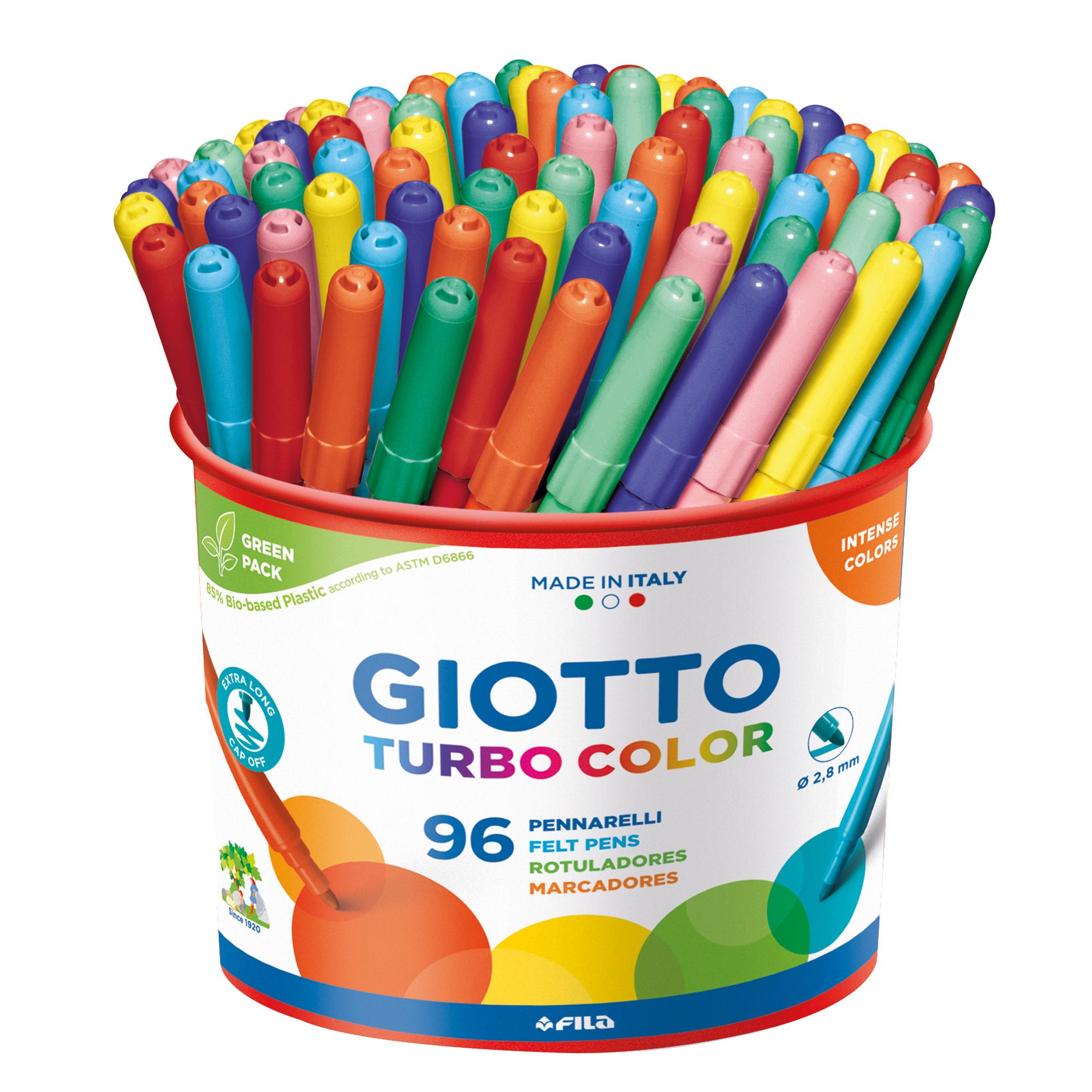GIOTTO TURBO COLOR BARATTOLO PENNARELLI LAVABILI ATOSSICI PUNTA FINE COLORI ASSORTITI CONF. 96 Pz.