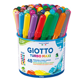 Barattolo Maxi pennarelli Giotto Turbo Grafik 48 pz assortiti punta asimmetrica per scrittura bi-dimensionale molto resistente