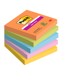 Post-it Super Sticky 654-5SS-BOOS - Blocchi - 76 x 76 mm - 450 fogli (5 x 90) - giallo, rosa, blu, verde, arancione