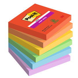Post-it Super Sticky 654-6SS-PLAY - Blocchi - 76 x 76 mm - 540 fogli (6 x 90) - assortito