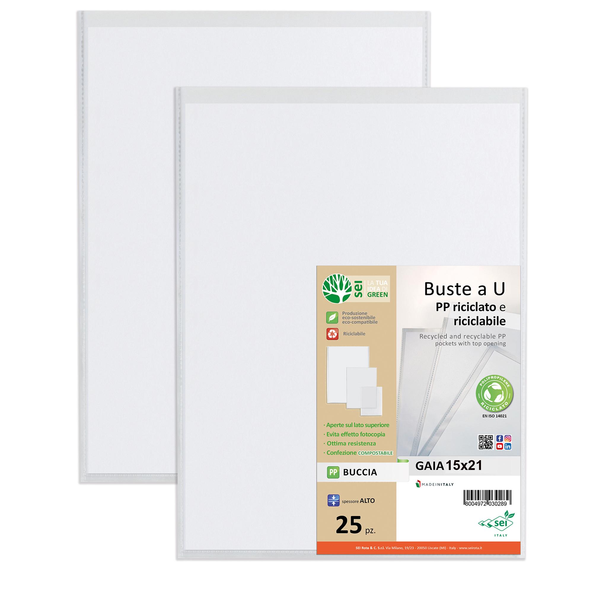 Buste a sacco Gaia - PP riciclato - 15 x 21 cm - buccia - trasparente - Sei rota - conf. 25 pezzi