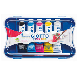 GIOTTO TEMPERA EXTRA FINE TUBETTI DA 21ML COLORI ASSORTITI CON PENNELLO CONF 5 Pz.