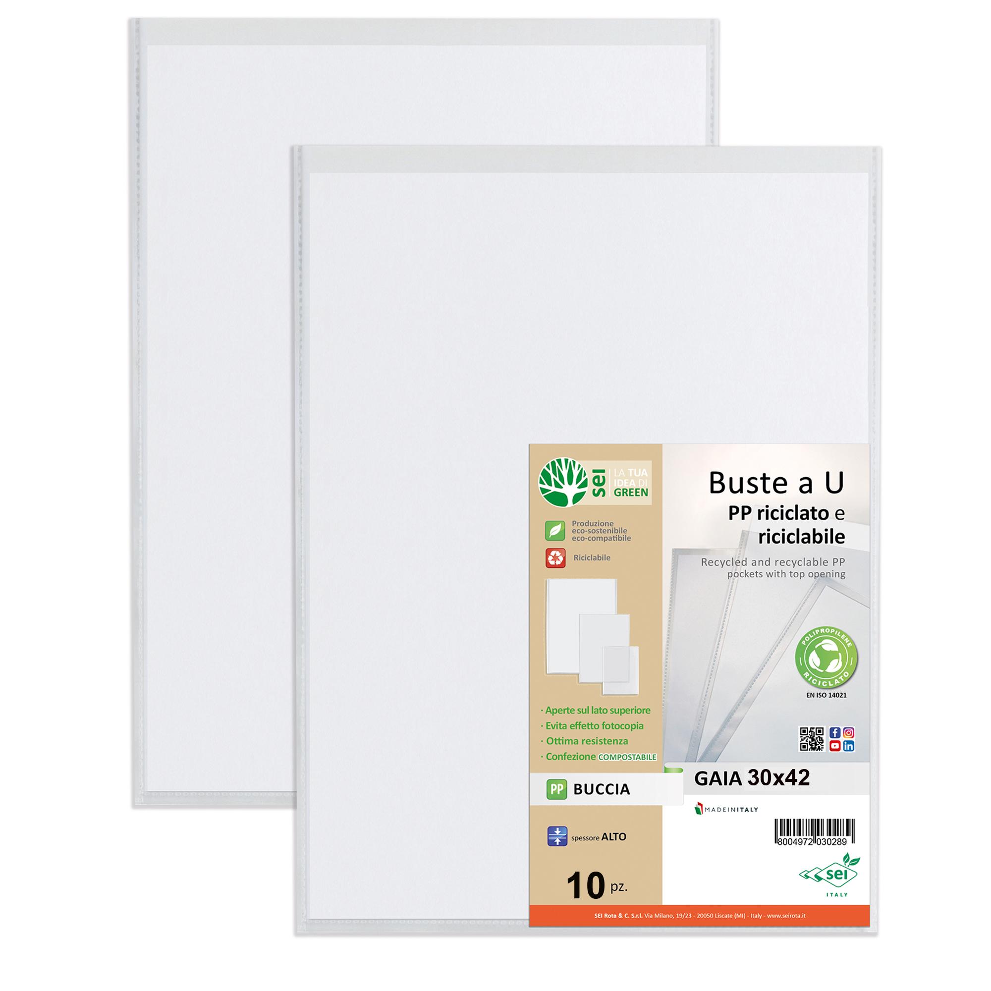 Buste a sacco Gaia - PP riciclato - 30 x 42 cm - buccia - trasparente - Sei rota - conf. 10 pezzi