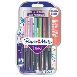 Pennarello Flair Nylon - punta feltro - 1,10mm - colori assortiti Metallic - Papermate - conf. 6 pezzi