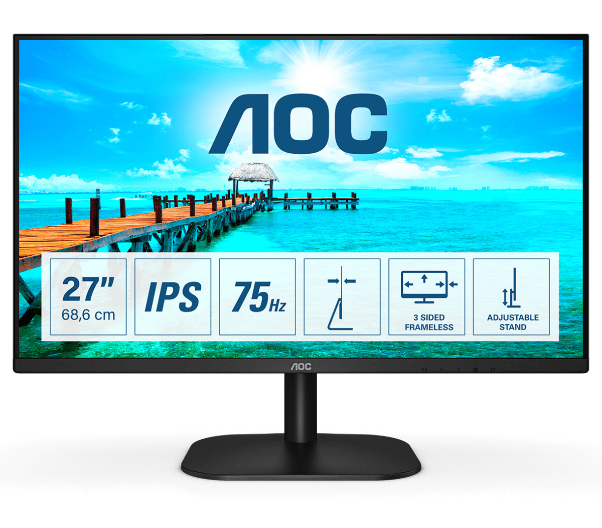 AOC 27B2H/EU - Monitor a LED - 27" - 1920 x 1080 Full HD (1080p) @ 75 Hz - IPS - 250 cd/m² - 1000:1 - 4 ms - HDMI, VGA - nero