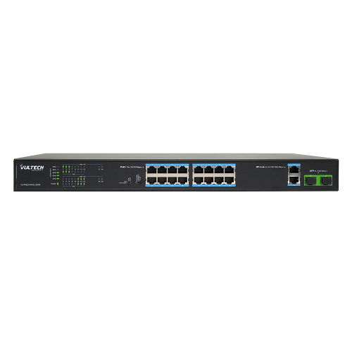 VULTECH VS-POE2164GE-200W SWITCH NON GESTITO PoE+ 16 PORTE 10/100 FE + 2 PORTE + 2 PORTE UPLINK 10/100/1000 GE + 2 PORTE UPLINK