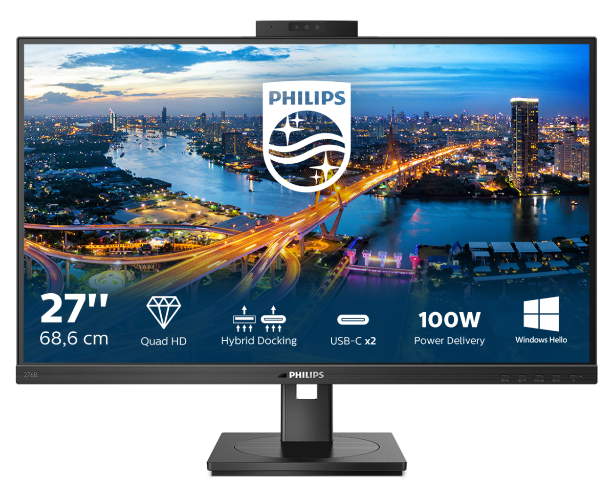 PHILIPS B LINE 27" LED IPS QUAD HD 16:9 75Hz 4MS WEBCAM 2MP MICROFONO INCORPORATOCONTRASTO 1.000:1 HUB USB HDMI DISPLAYPORT USB-C 100W ALTOPARLANTI INCORPORATI NERO