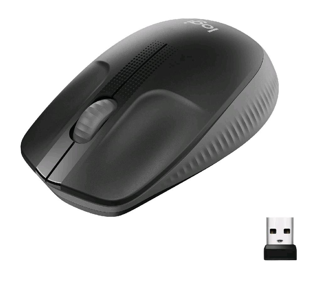 Logitech M190 - Mouse - ottica - 3 pulsanti - senza fili - ricevitore wireless USB - carbone