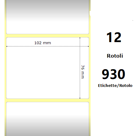 White 102x76mm, 930 Et/Rotolo Z-2000D 4x3x1 Core, 12 Rolls