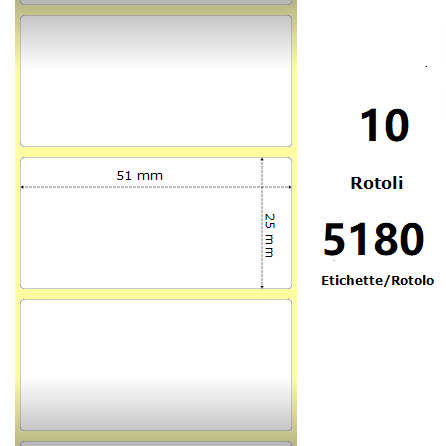 White 51x25mm, 5180 Et/Rotolo Z-2000D, 2x1x3 Core, 10 Rolls