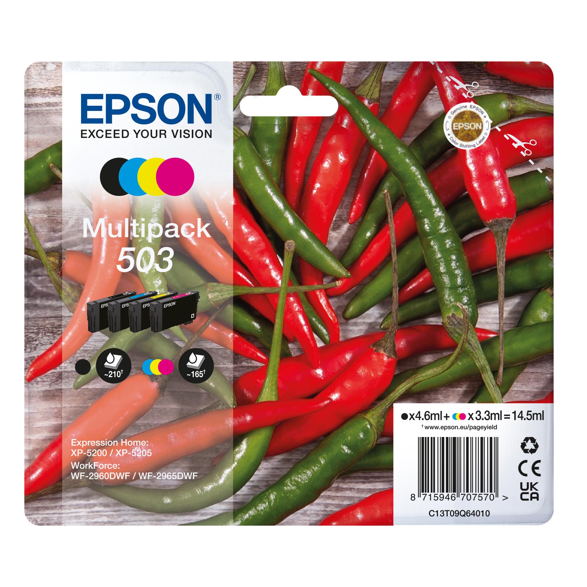 Epson 503 Multipack - Confezione da 4 - nero, giallo, ciano, magenta - originale - blister con radiofrequenza / allarme acustico - cartuccia d'inchiostro - per Expression Home XP-5200, XP-5205; WorkForce WF-2960DWF, WF-2965DWF