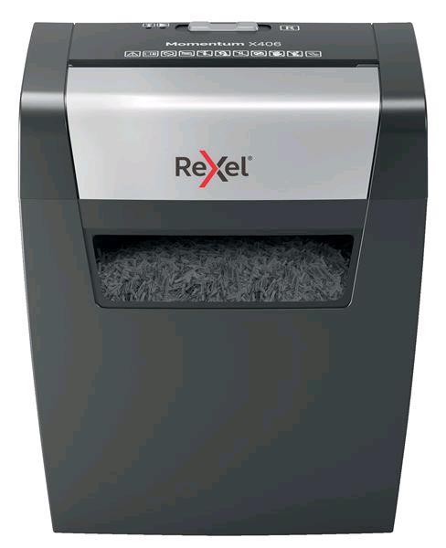 REXEL MOMENTUM X406 DISTRUGGIDOCUMENTI A FRAMMENTO CESTINO 15LT CAPACITA' 6 FOGLI COL. GRIGIO