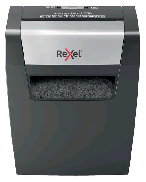 REXEL MOMENTUM X308 DISTRUGGIDOCUMENTI A FRAMMENTO CESTINO 15LT CAPACITA' 8 FOGLI COL. GRIGIO