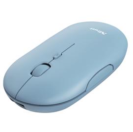 Trust Puck - Mouse - per destrorsi e per sinistrorsi - ottica - 4 pulsanti - senza fili - Bluetooth, 2.4 GHz - ricevitore wireless USB - blu