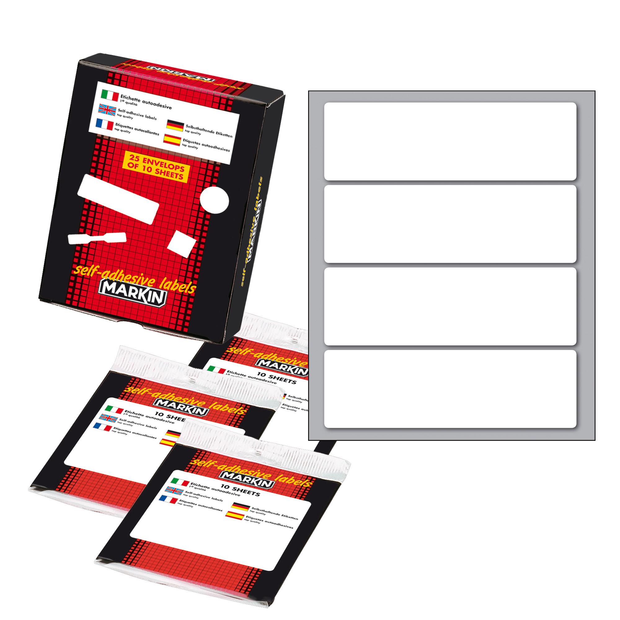 Etichette adesive - in carta - permanenti - 110 x 34 mm - 4 et/fg - 10 fogli - bianco - Markin